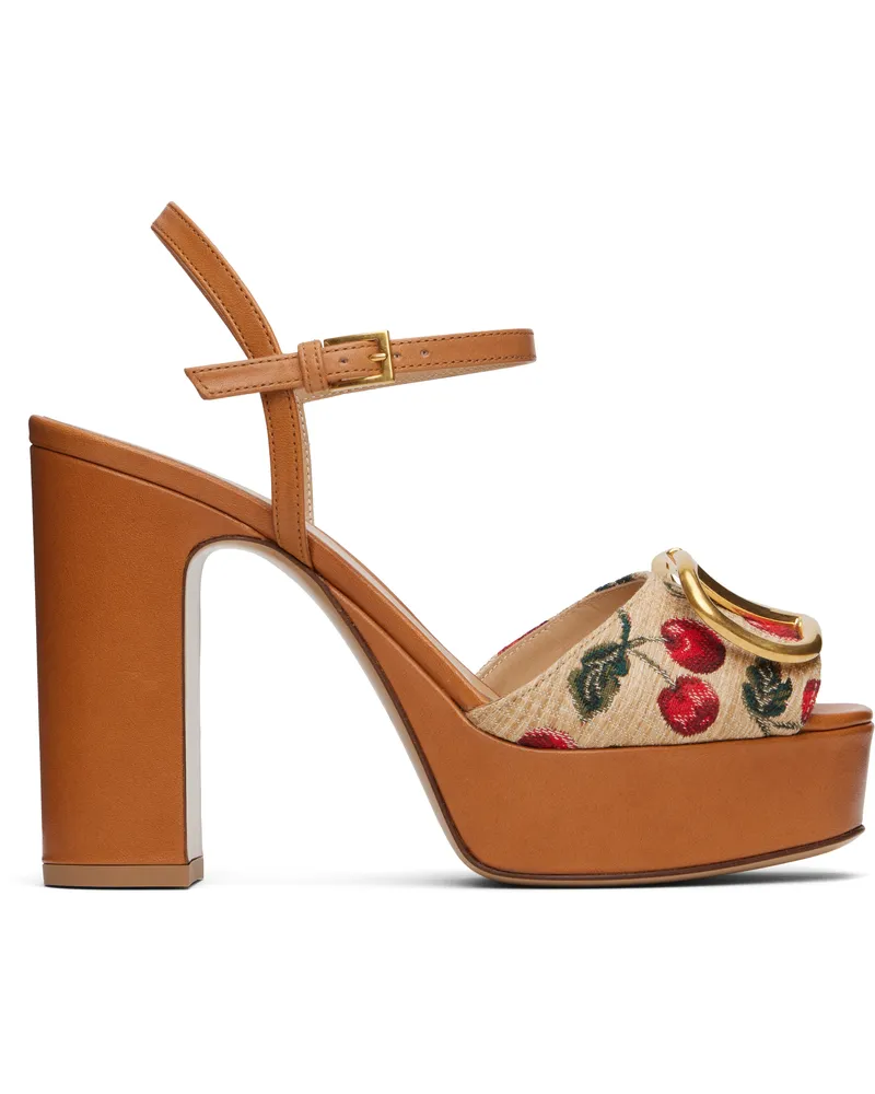 Valentino Garavani Beige & Brown VLogo Signature Cherryfic Platform Sandals 32h