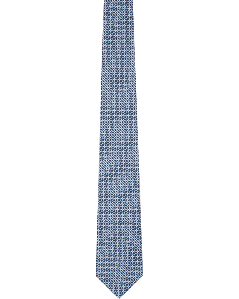 Ferragamo Blue Gancini Print Silk Tie F.blu