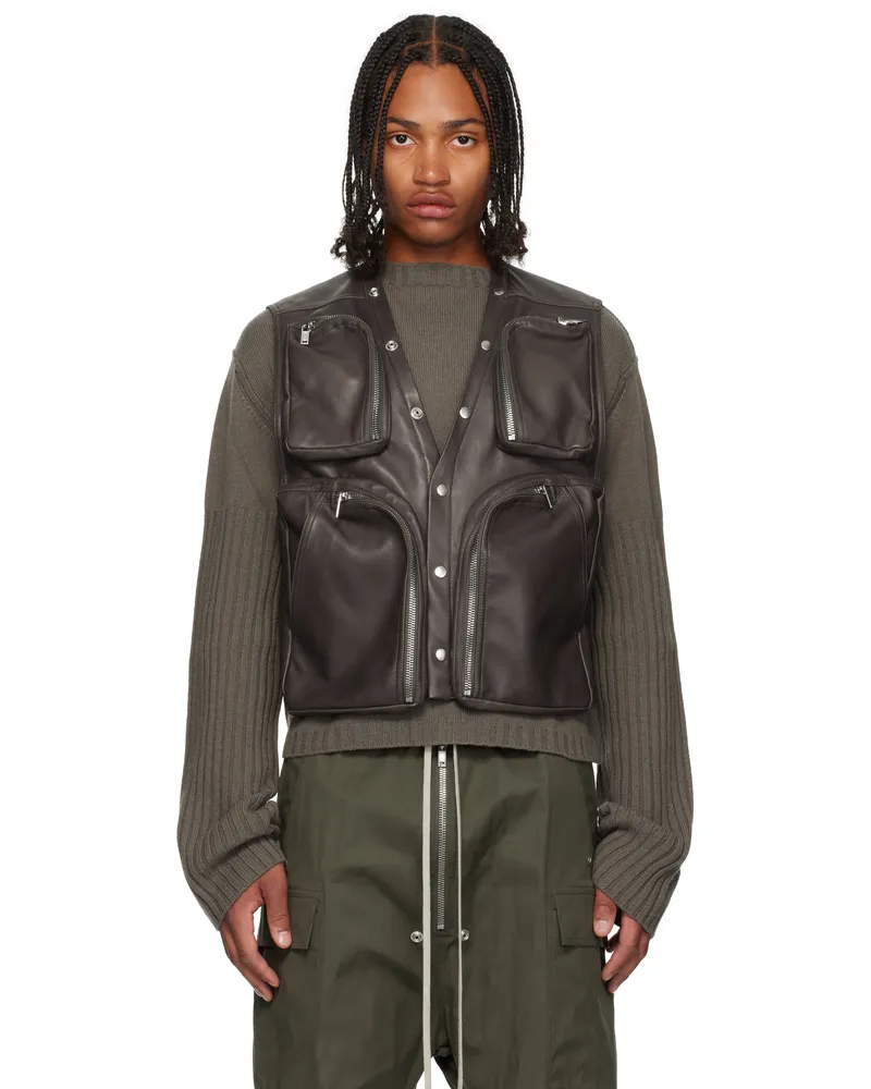 Rick Owens Gray Concordians Leather Cargo Vest 78