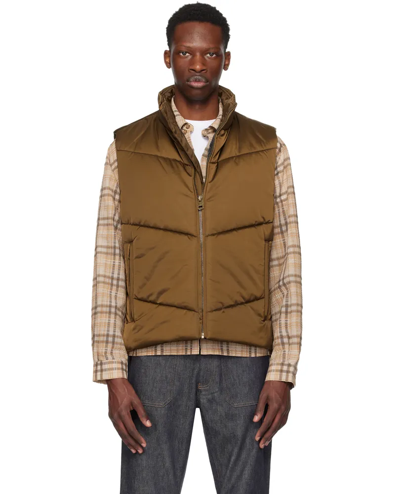 HUGO BOSS Brown Water-Repellent Padded Satin Vest 217-medium