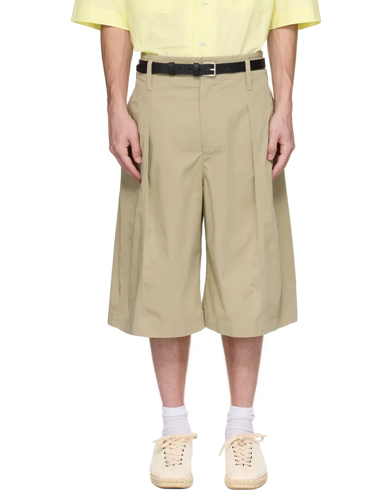 Christophe Lemaire Khaki Maxi Pleated Bermuda Shorts Gr601
