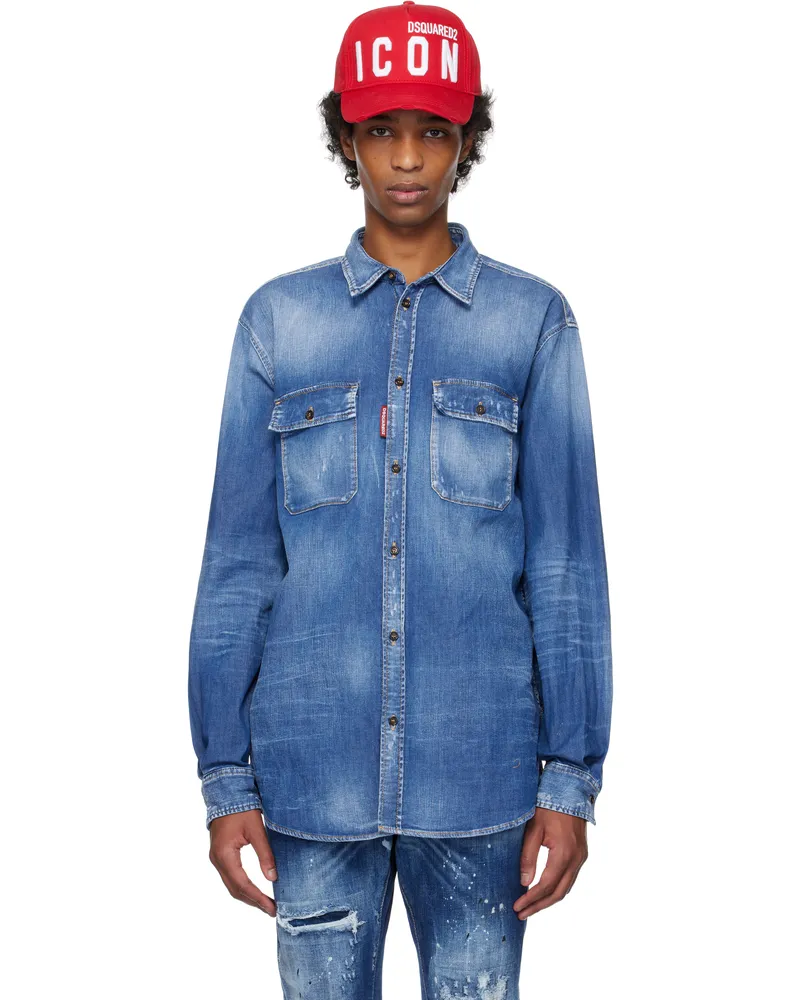 Dsquared2 Blue Dan Worker Pocket Denim Shirt 470