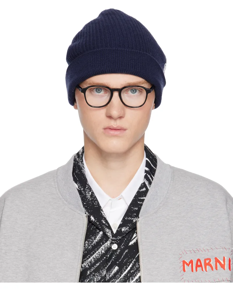 Marni Navy Mending Logo Beanie 00b81