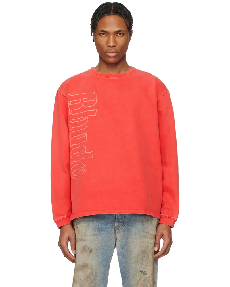 RHUDE Red 'Rhude' Side Logo LS T-shirt Vtg