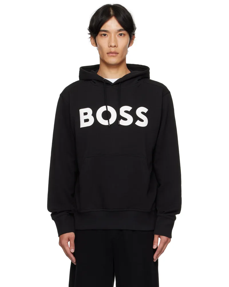 HUGO BOSS Black Relaxed-Fit Large Logo Hoodie 001-black
