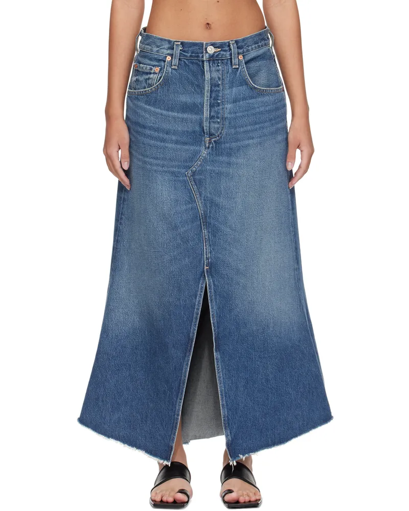 Citizens of humanity Navy Mina Denim Midi Skirt Brielle