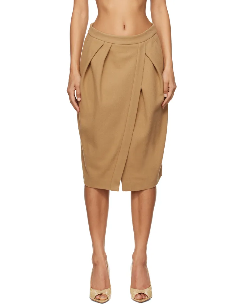Dries van Noten Tan Virgin Wool Midi Skirt 102