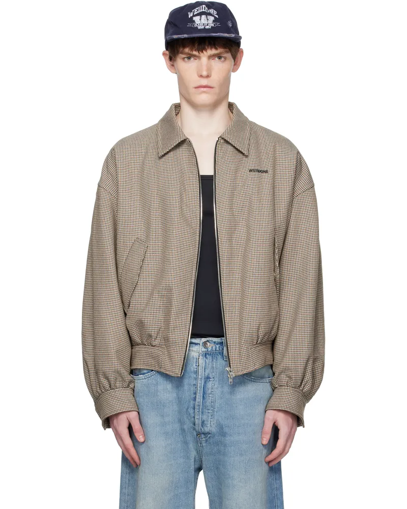 WE 11 DONE Beige Checkered Bomber Jacket Beige