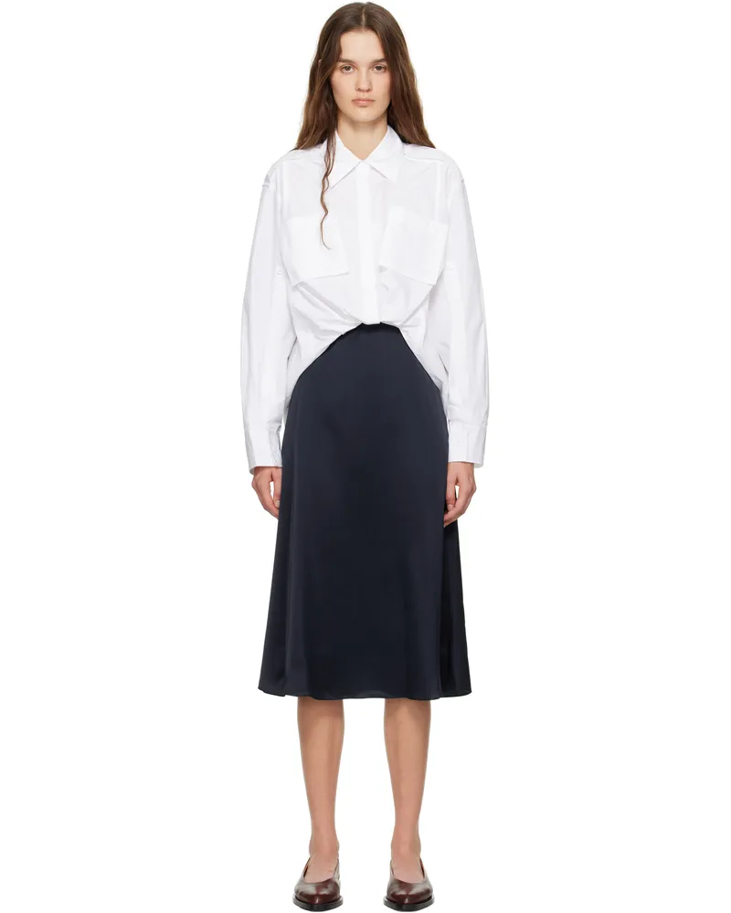 3.1 phillip lim White & Navy Draped Shirt Combo Slip Midi Dress White