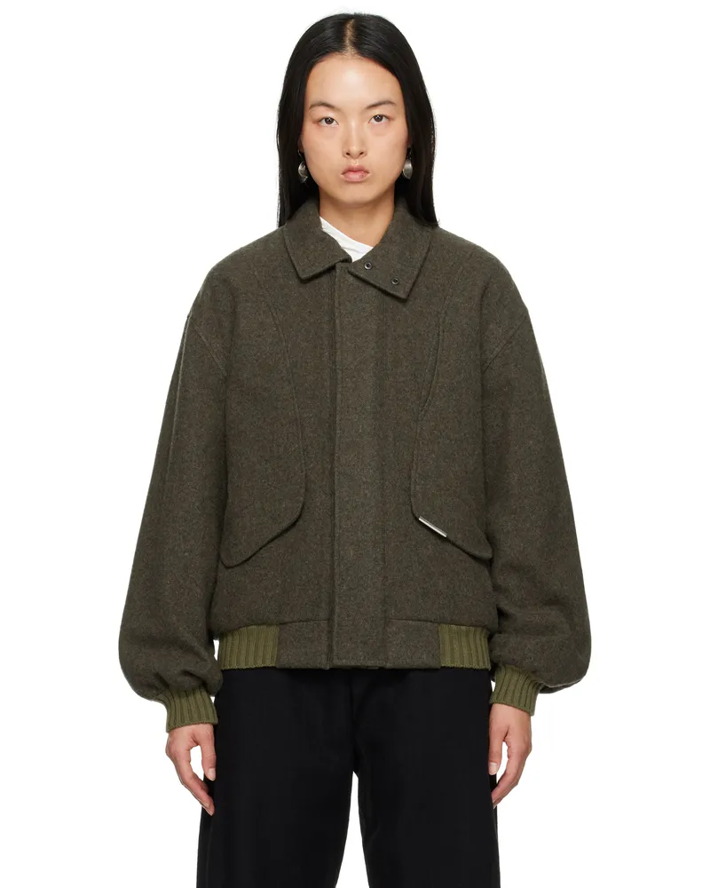 Hyein Seo Khaki Wool Bomber Jacket Khaki