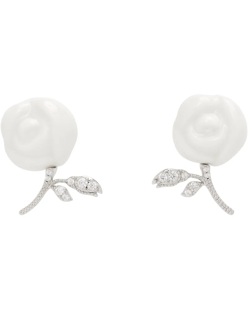 SHUSHU/TONG Silver & White YVMIN Edition Ceramics Rose Earrings White
