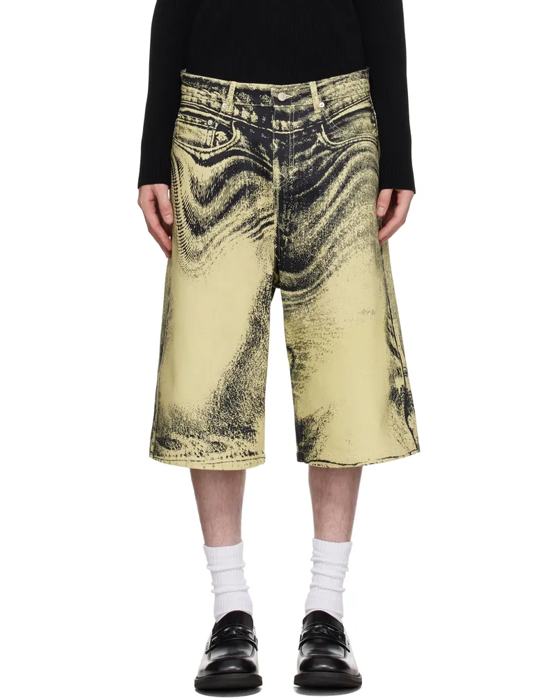 Camper Yellow & Black Distorted Denim Shorts Yellow-black
