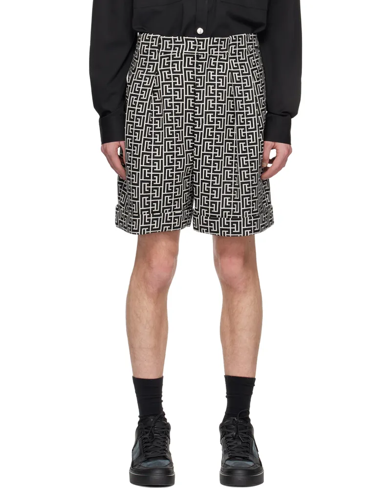 Balmain Black & White Monogram Shorts Gfe