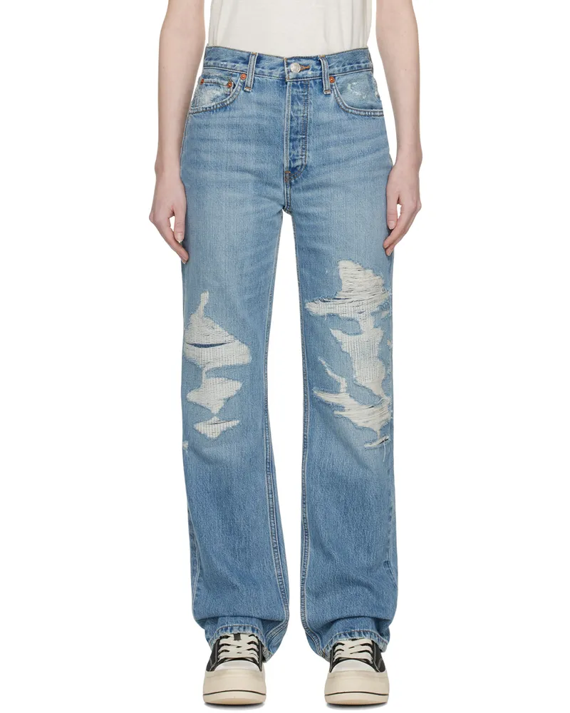RE/DONE Blue High-Rise Loose Jeans Mended