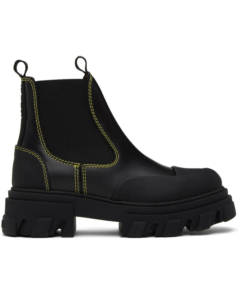 Ganni Black Stitching Chelsea Boots Black
