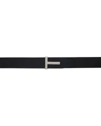 Tom Ford Navy & Black Grain Leather T Icon Reversible Belt Dark