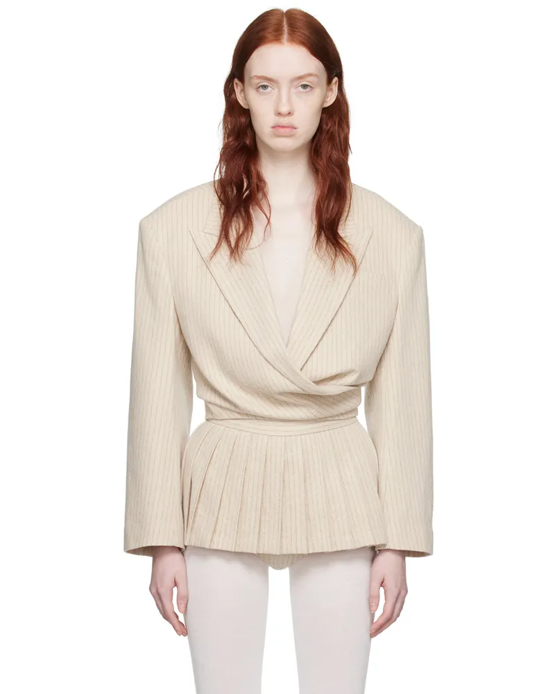 pushBUTTON Beige Stripe Blazer Ivory