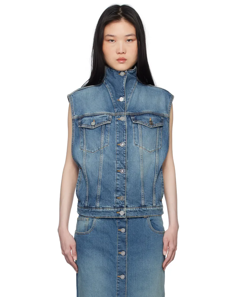 Alaïa Blue Stonewashed Trucker Denim Vest 525