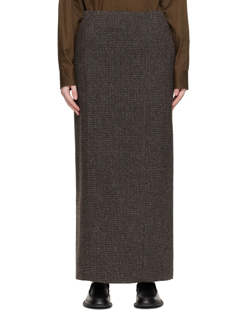 AURALEE Brown & Gray Alpaca Wool Silk Tweed Pencil Maxi Skirt Gray