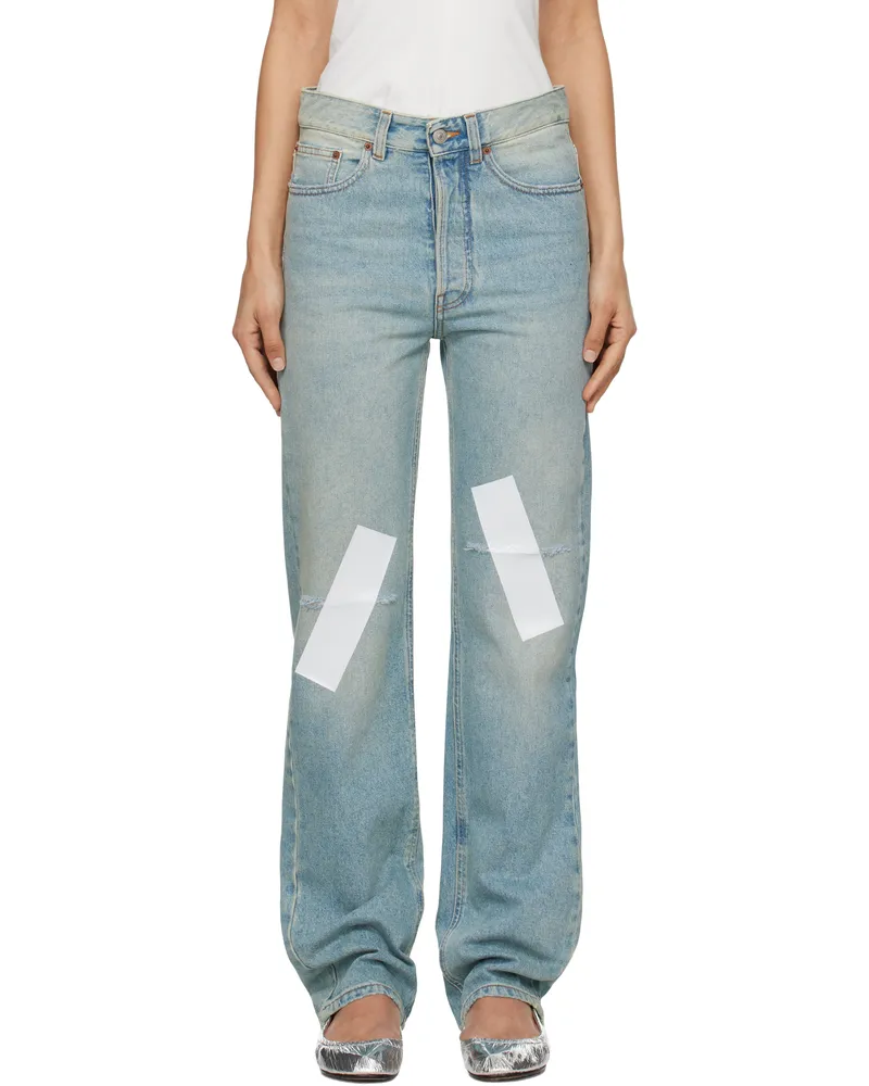 Maison Margiela Blue Distressed Taped 5 Pocket Jeans 964