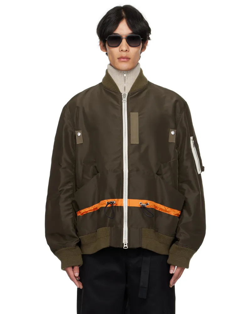 Sacai Khaki Nylon Twill Blouson Bomber Jacket 531