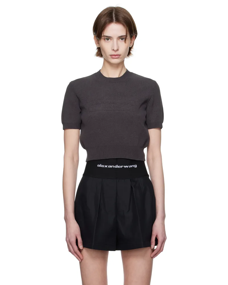 Alexander Wang Gray Logo-Embossed Ribbed Chenille T-shirt Grey