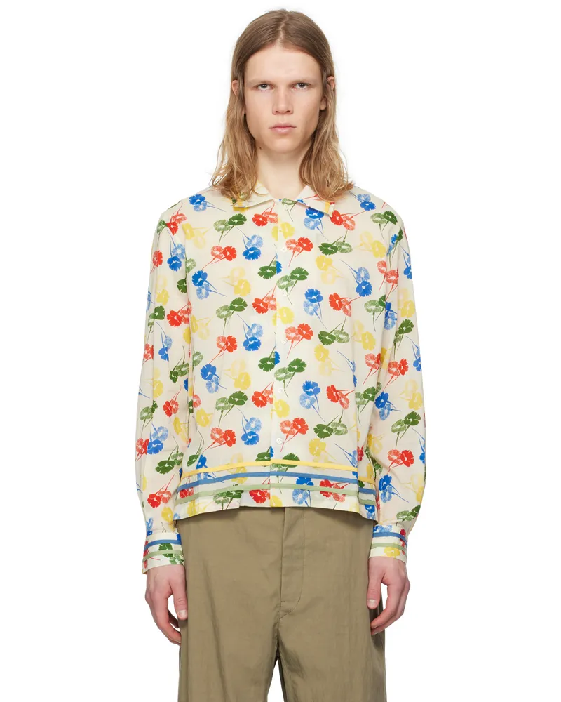 BODE Multicolor Flower Stamp Long Sleeve Shirt White