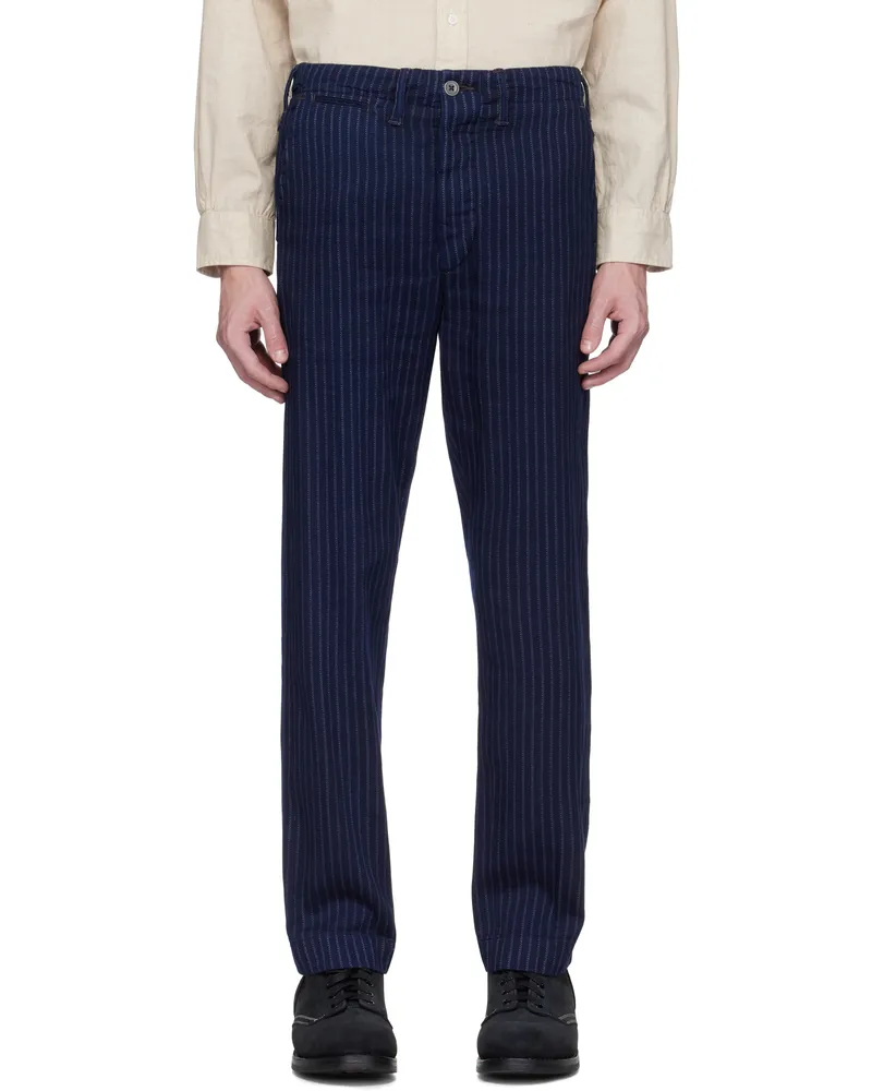 RRL Navy Cotton Printed Hamilton Trousers Indigo