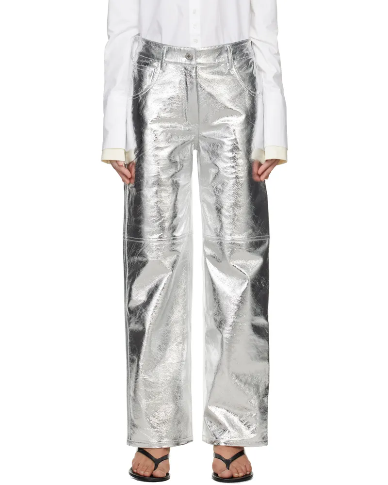 Interior Silver 'The Sterling' Leather Pants Aluminum