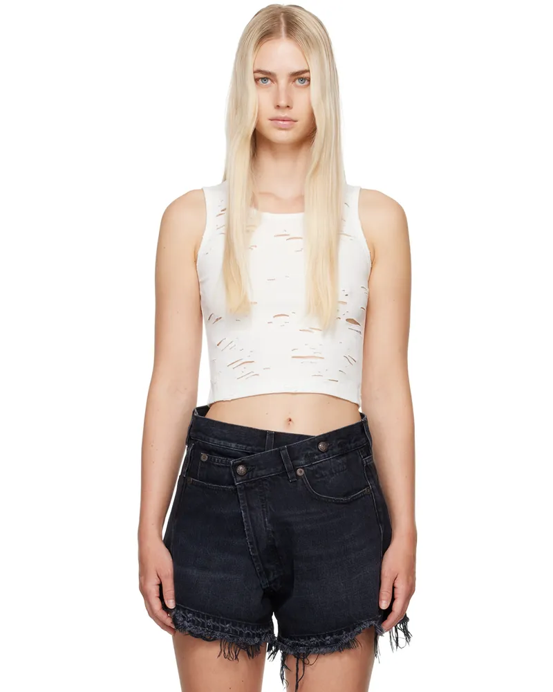 R13 White Distressed Tank Top Ecru
