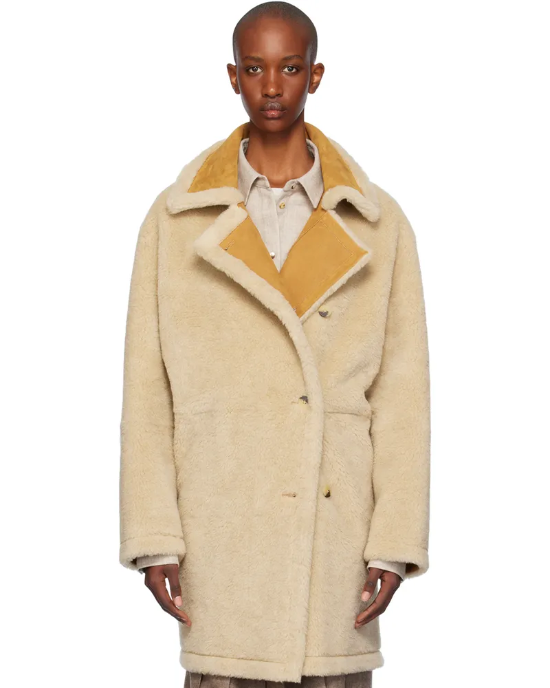 LE 17 SEPTEMBRE Beige Reversible Faux-Fur & Faux-Leather Coat Camel