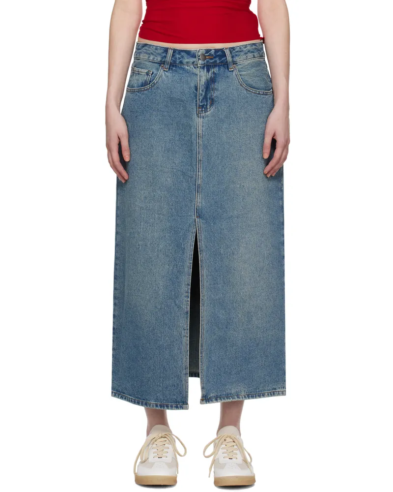 Wynn Hamlyn Indigo Washed Denim Maxi Skirt Mid