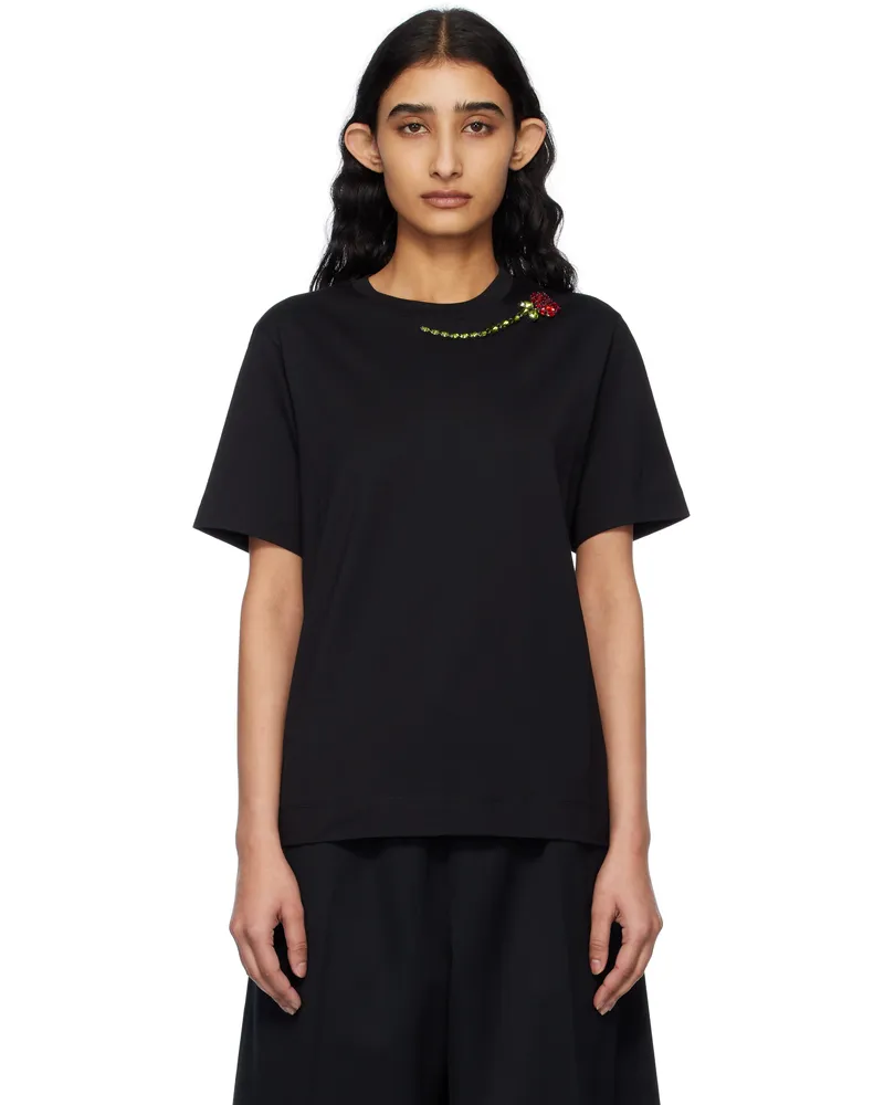 Simone Rocha Black Embellished Flower T-shirt Black