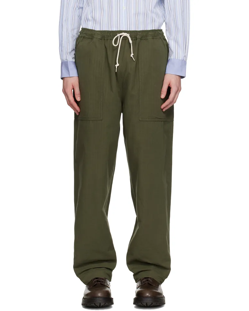 Comme des Garçons Khaki Linen Herringbone Trousers Khaki
