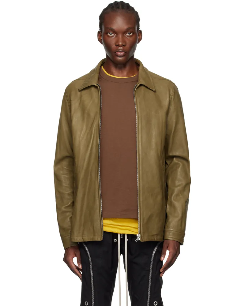 Rick Owens Khaki Porterville Brad Leather Jacket 35