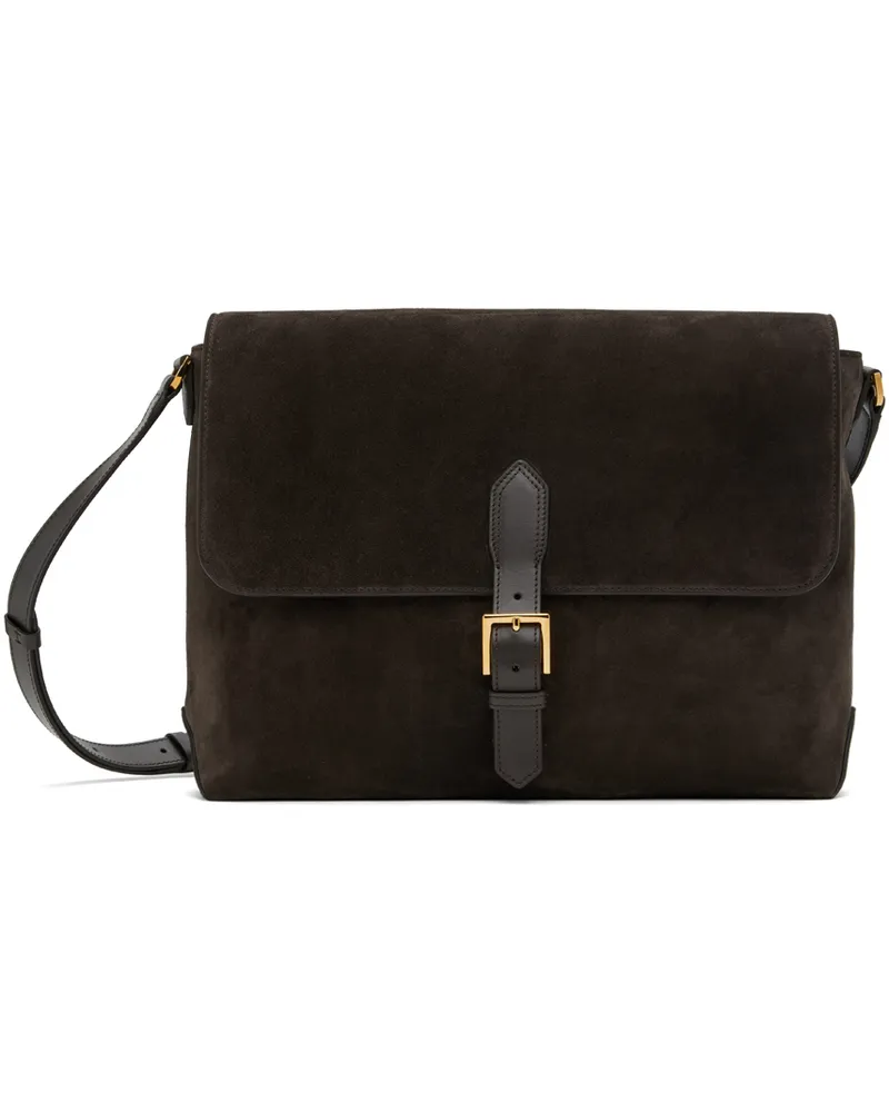 Tom Ford Brown Suede Medium Messenger Bag Ebony