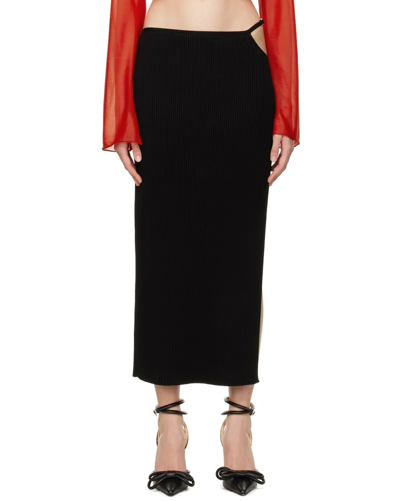 Mach & Mach Black Cutout Midi Skirt Black