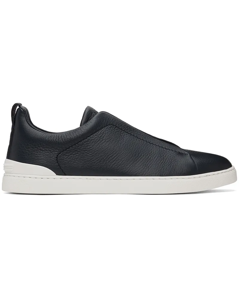 Ermenegildo Zegna Navy Deerskin Triple Stitch Sneakers 412