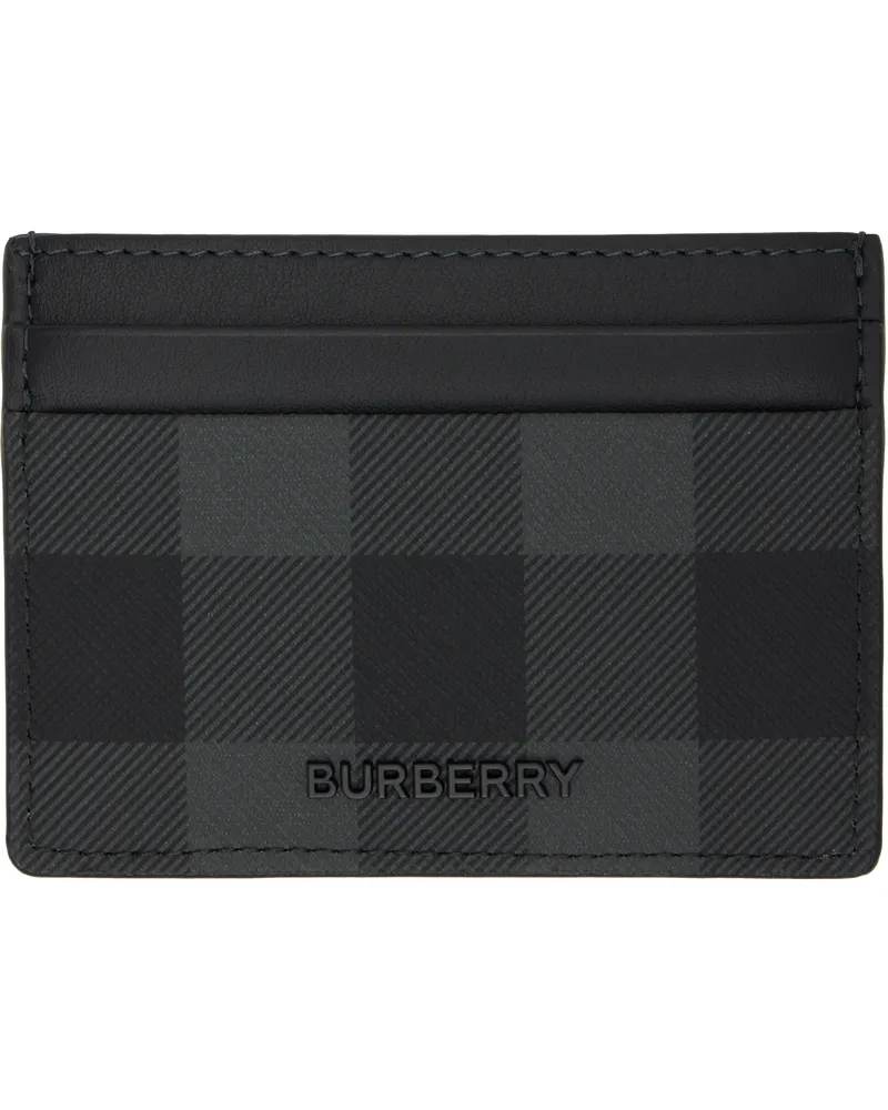 Burberry Black Check Card Holder Charcoal