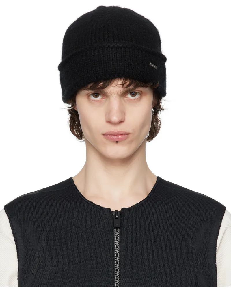 C2H4 Black Staff Uniform Tagged Knit Covert Beanie Fogged