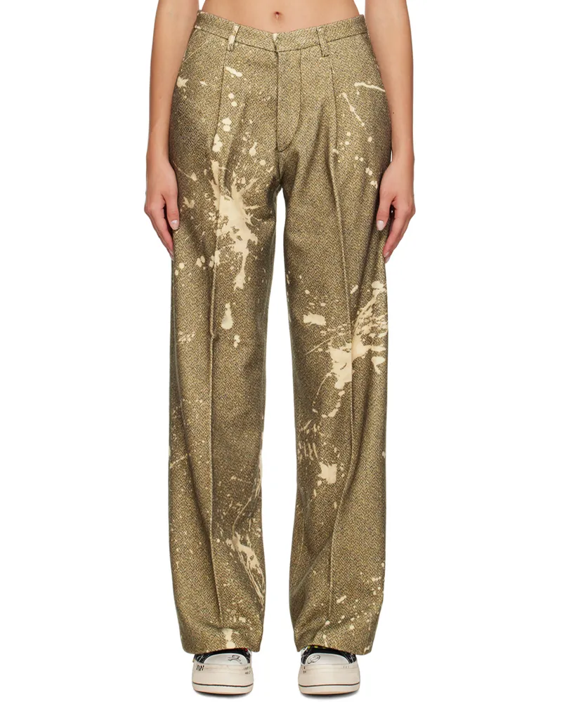 R13 Khaki Wide-Leg Trousers Splattered