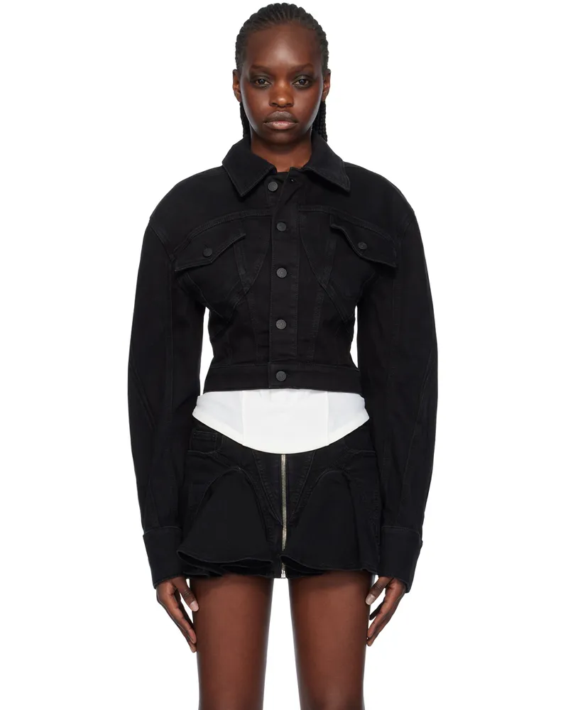 Thierry Mugler Black Cropped Denim Jacket B1919