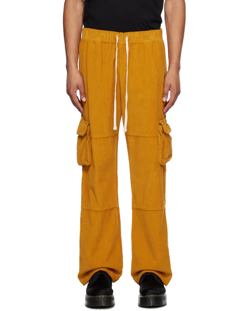 LES TIEN Yellow Drawstring Cargo Pants Mustard
