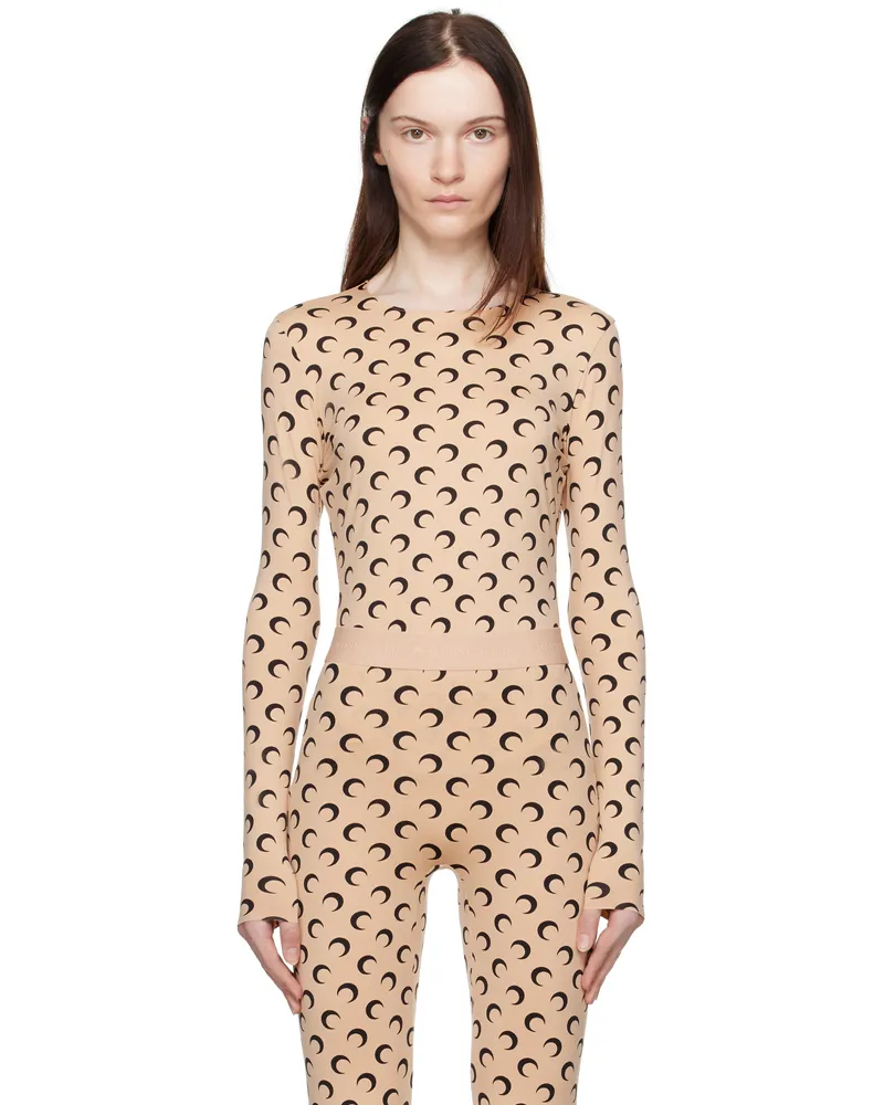 Marine Serre Tan Moon Printed Jersey Second Skin T-Shirt Ta10
