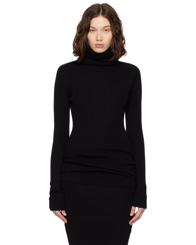 Rick Owens Black Concordians Ribbed Knit Tube Turtleneck 09