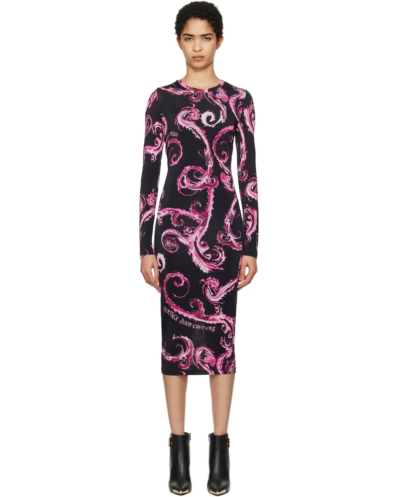 Versace Jeans Black Chain Couture Midi Dress Eqy2