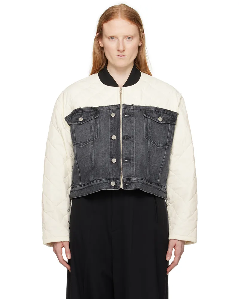 Maison Margiela Off-White & Black Paneled Denim Bomber Jacket 961