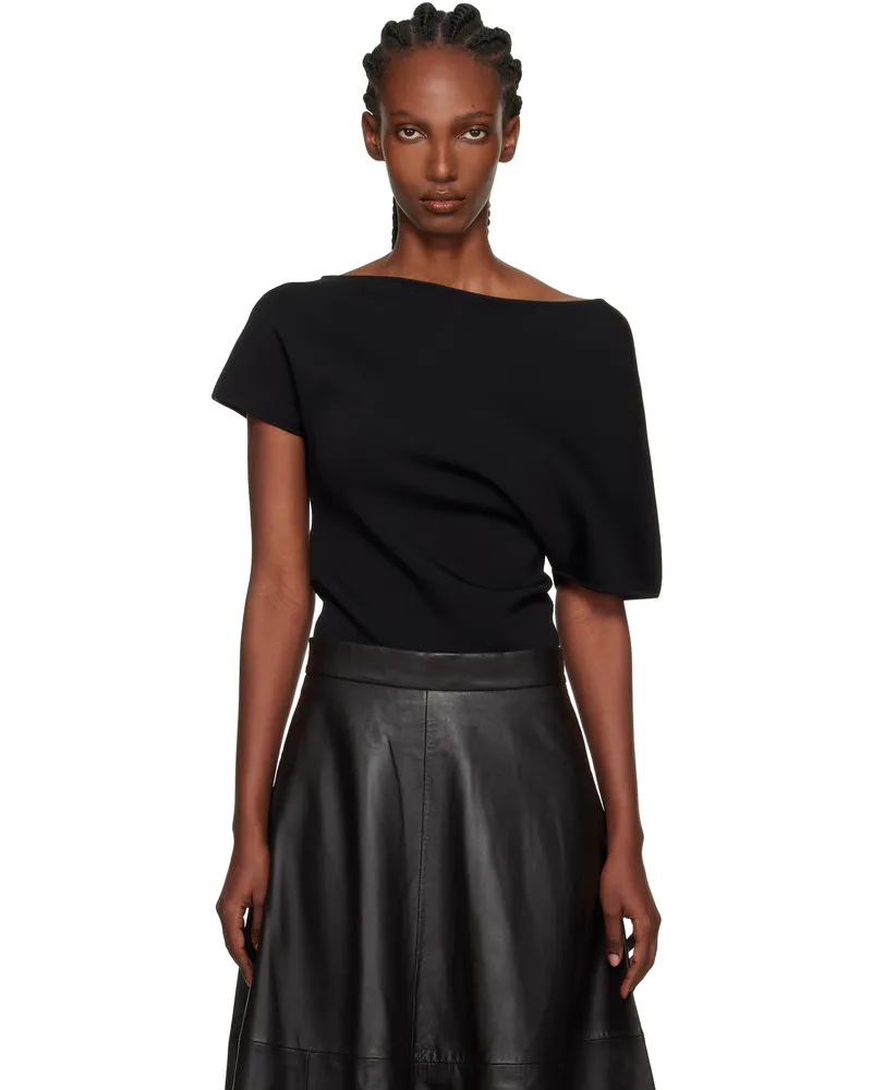 Róhe Black Asymmetrical Punto Milano Knitted T-shirt 001_308