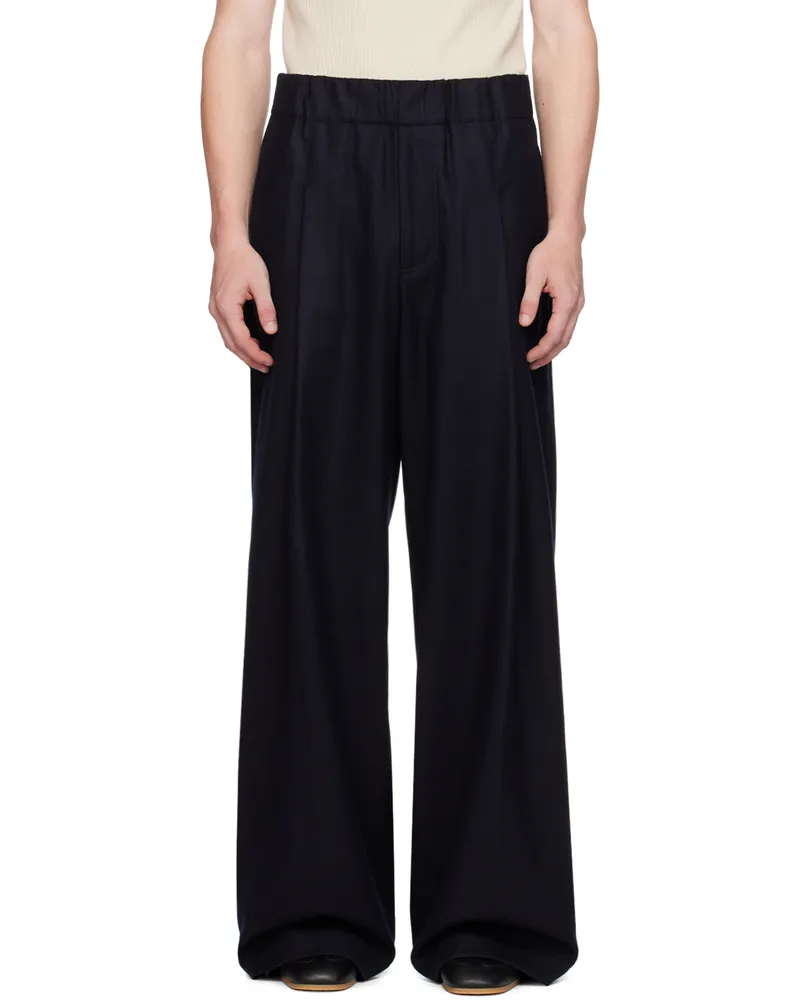 Dries van Noten Navy Wide Wool Trousers 509