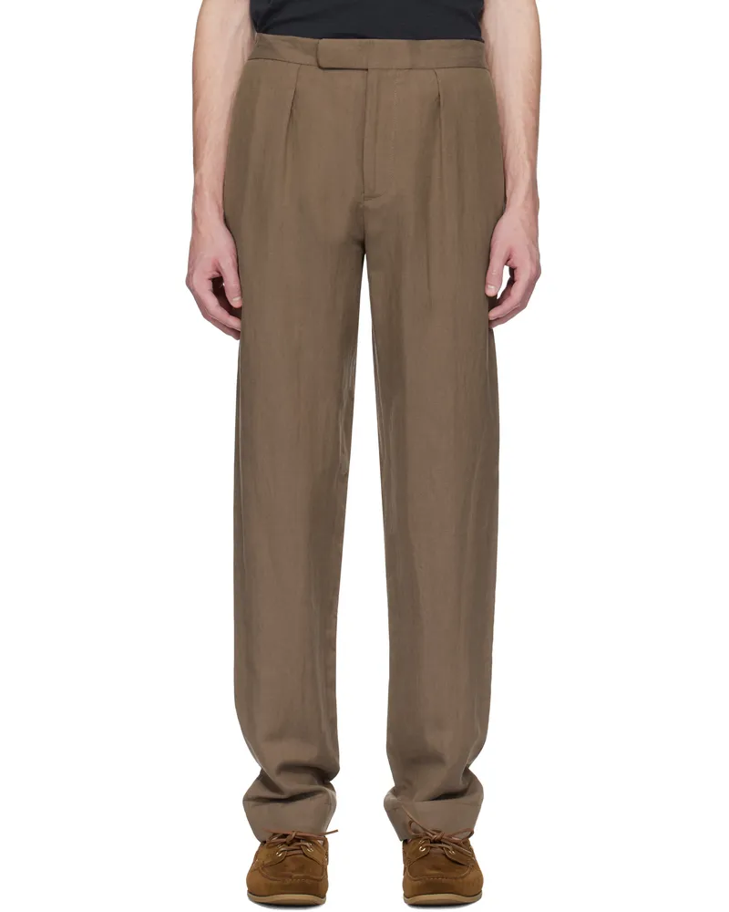 Ralph Lauren Brown Hand-Tailored Silk-Linen Suit Trousers Espresso